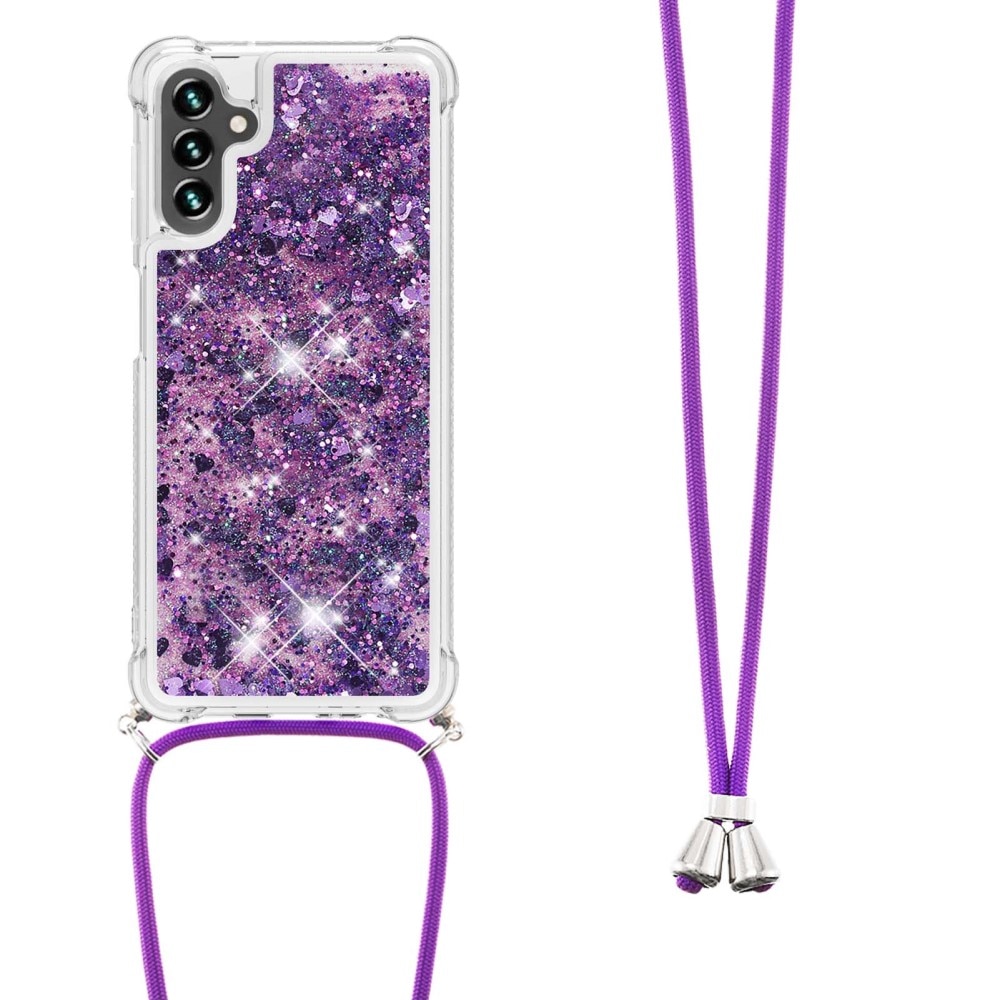 Coque cordon Glitter Powder TPU Samsung Galaxy A54, violet