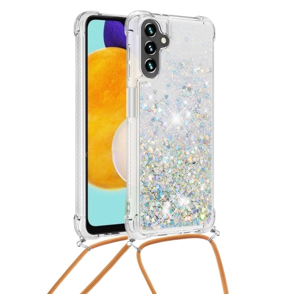 Coque cordon Glitter Powder TPU Samsung Galaxy A54, argent
