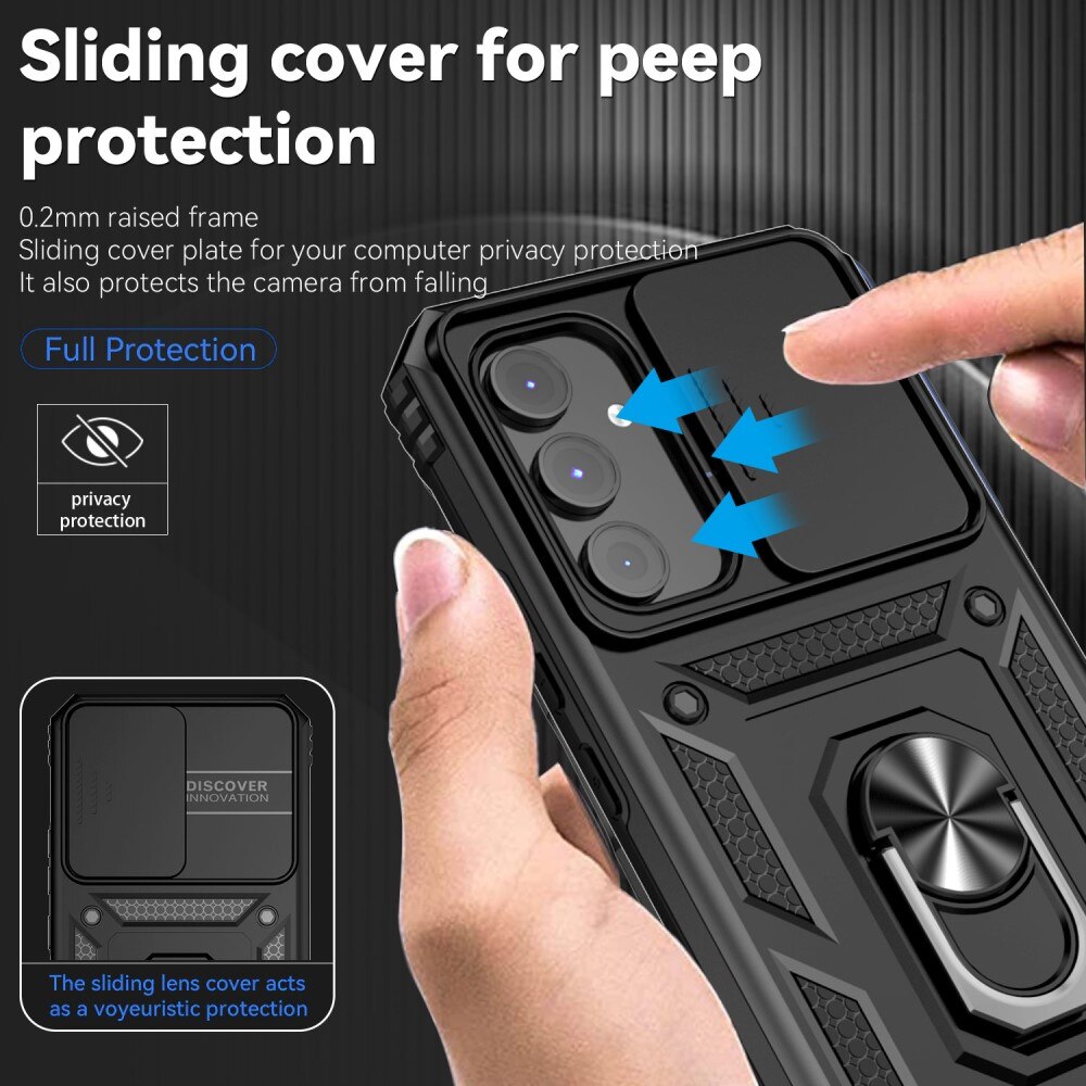 Coque Hybride Ring avec Protège Caméra Samsung Galaxy A54, Noir