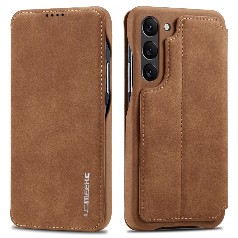 Étui portefeuille mince Samsung Galaxy S23 Plus, cognac