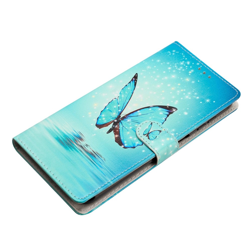Coque portefeuille Samsung Galaxy A54, papillons bleus