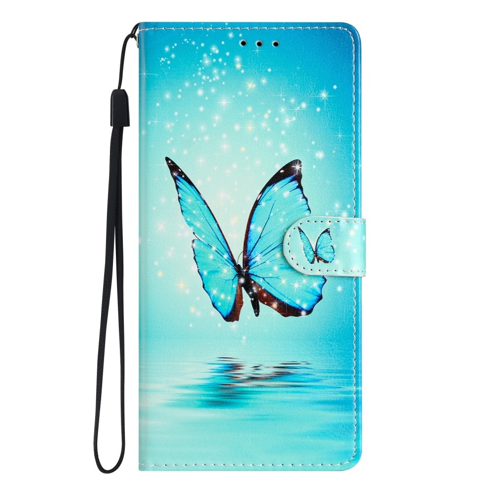 Coque portefeuille Samsung Galaxy A54, papillons bleus