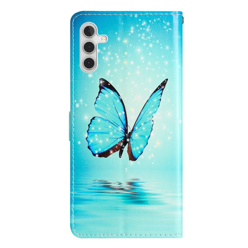 Coque portefeuille Samsung Galaxy A54, papillons bleus