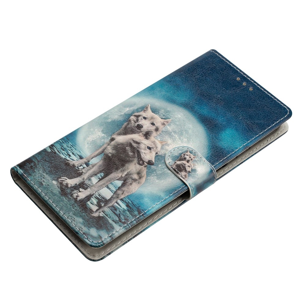 Coque portefeuille Samsung Galaxy A54, loups