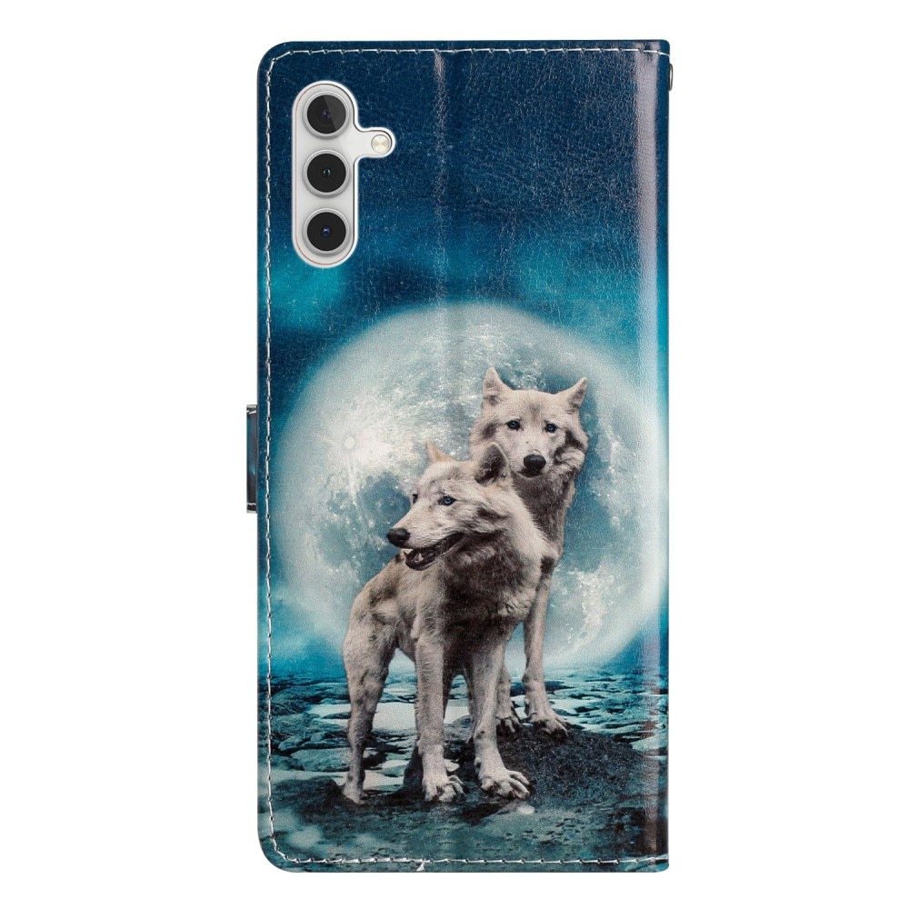 Coque portefeuille Samsung Galaxy A54, loups