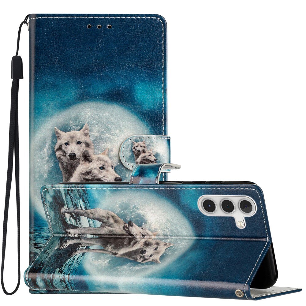 Coque portefeuille Samsung Galaxy A54, loups