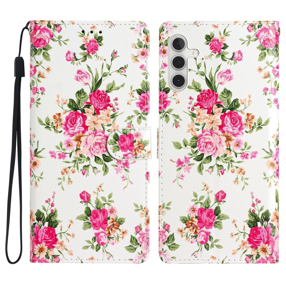 Coque portefeuille Samsung Galaxy A54, fleurs roses