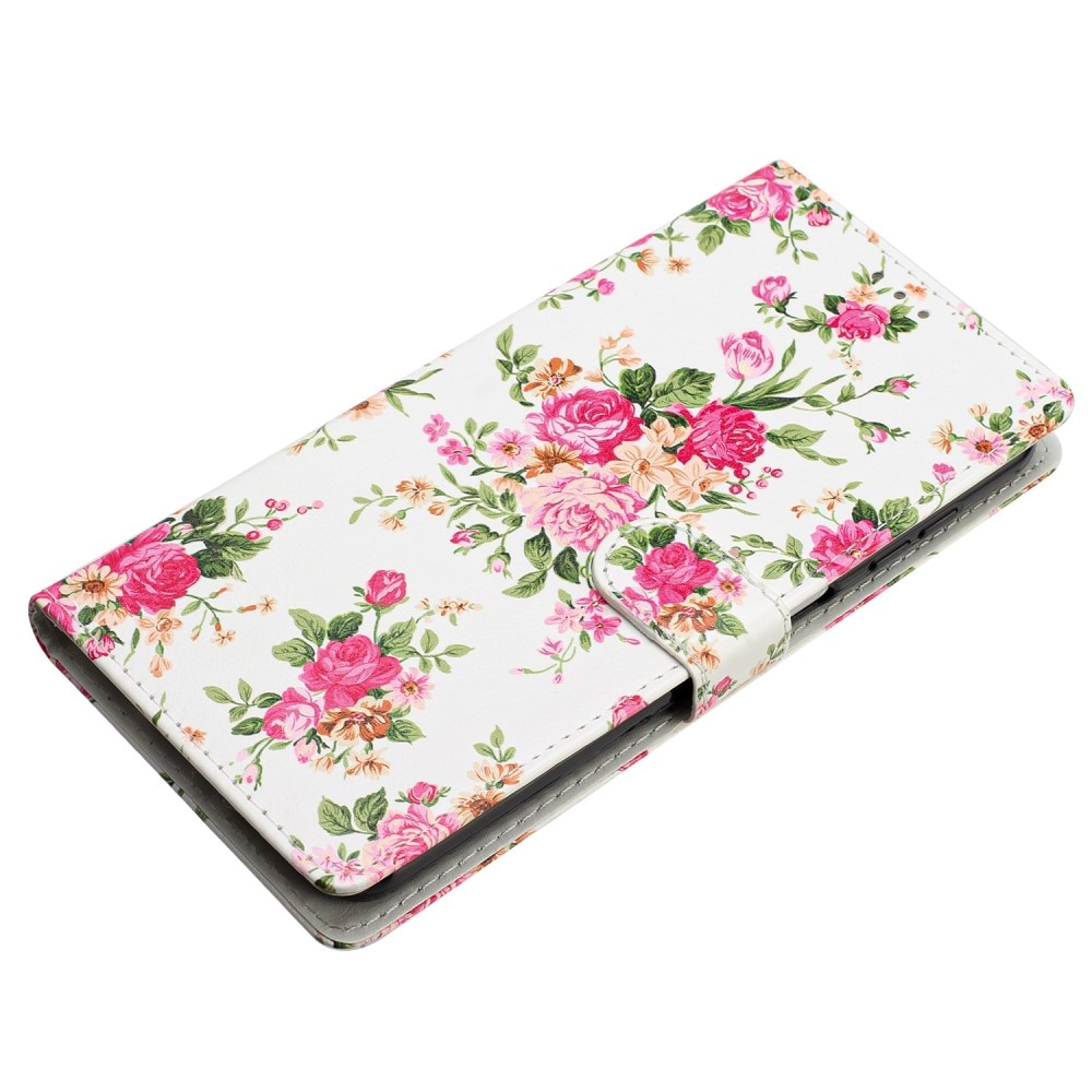 Coque portefeuille Samsung Galaxy A54, fleurs roses