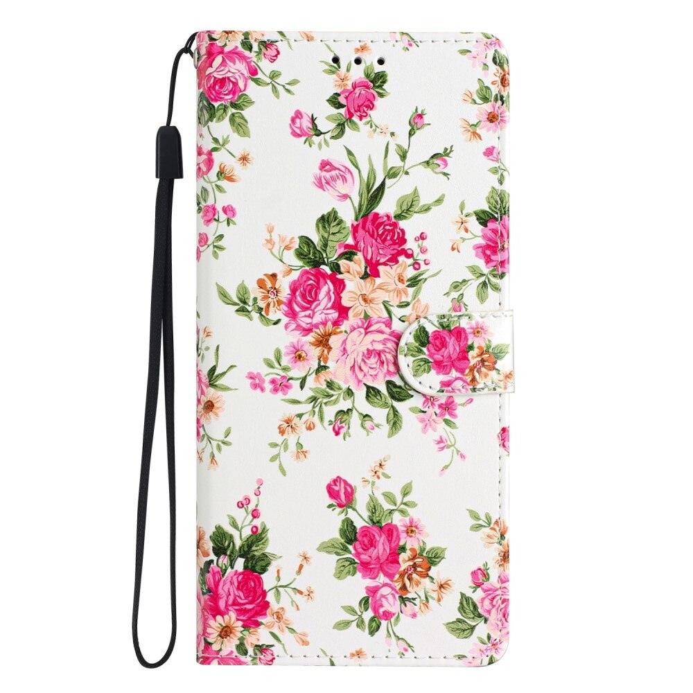 Coque portefeuille Samsung Galaxy A54, fleurs roses