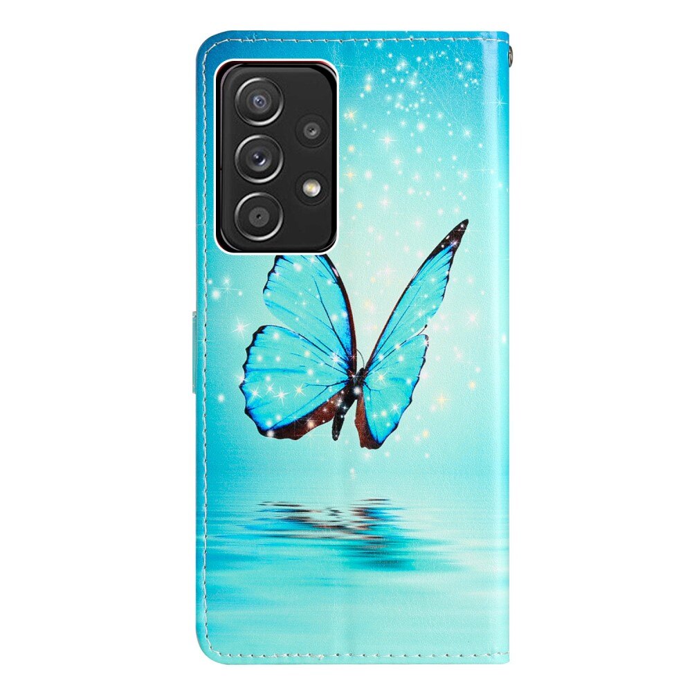 Coque portefeuille Samsung Galaxy A53, papillons bleus