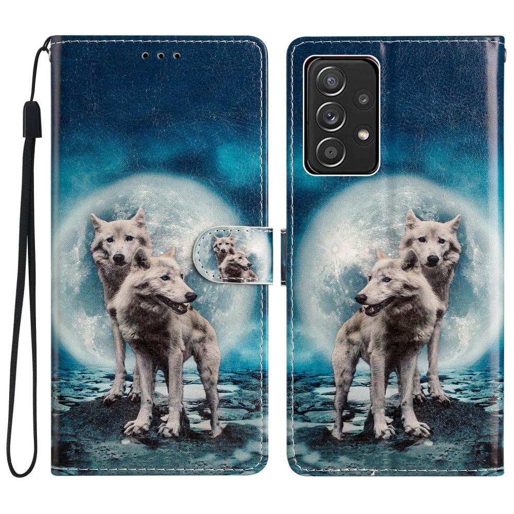 Coque portefeuille Samsung Galaxy A53, loups