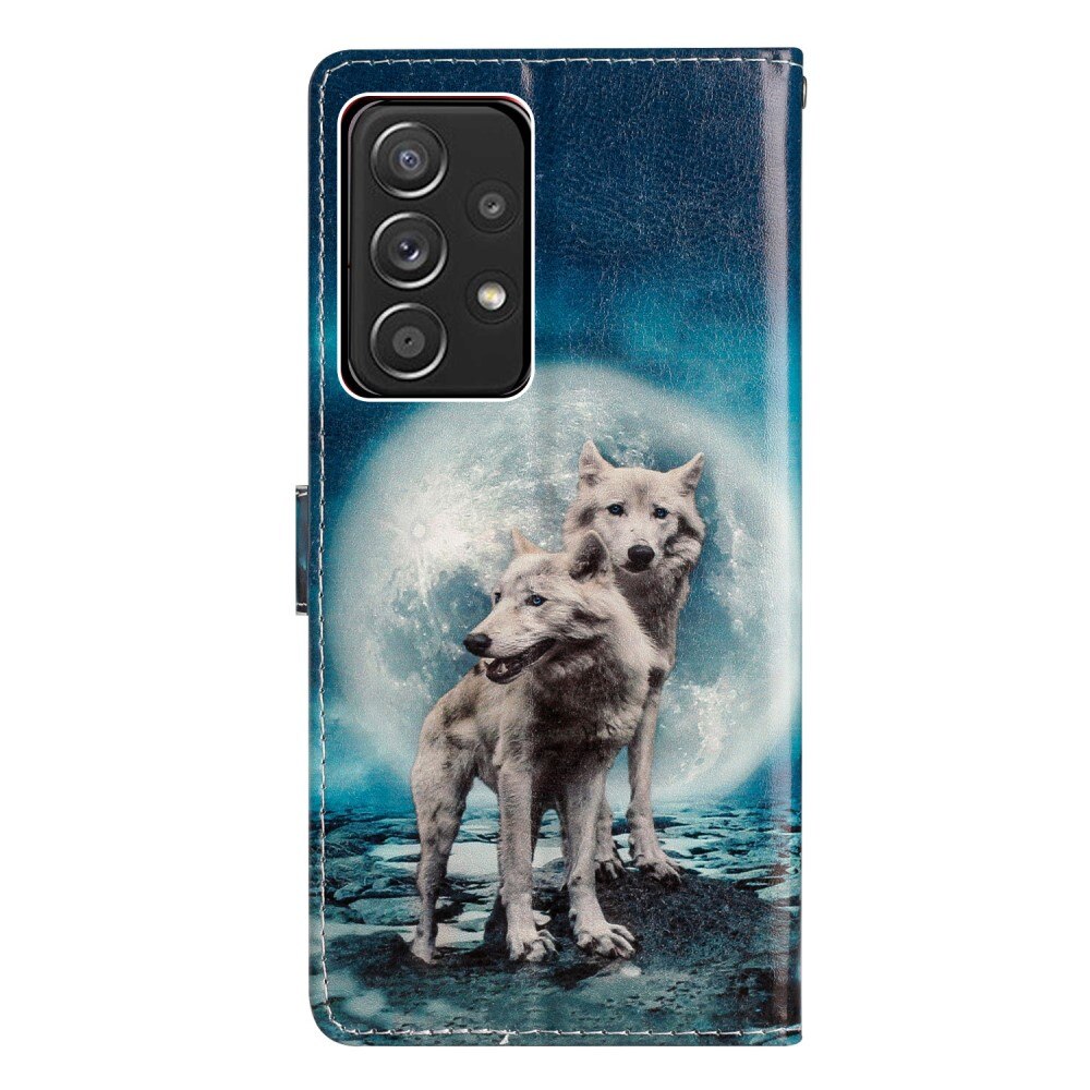 Coque portefeuille Samsung Galaxy A53, loups