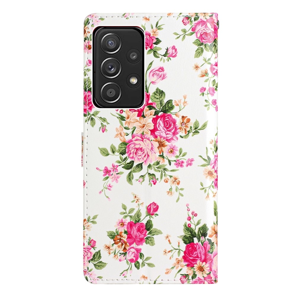 Coque portefeuille Samsung Galaxy A53, fleurs roses