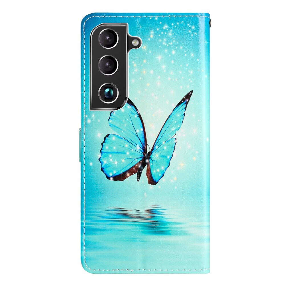 Coque portefeuille Samsung Galaxy S22, papillons bleus