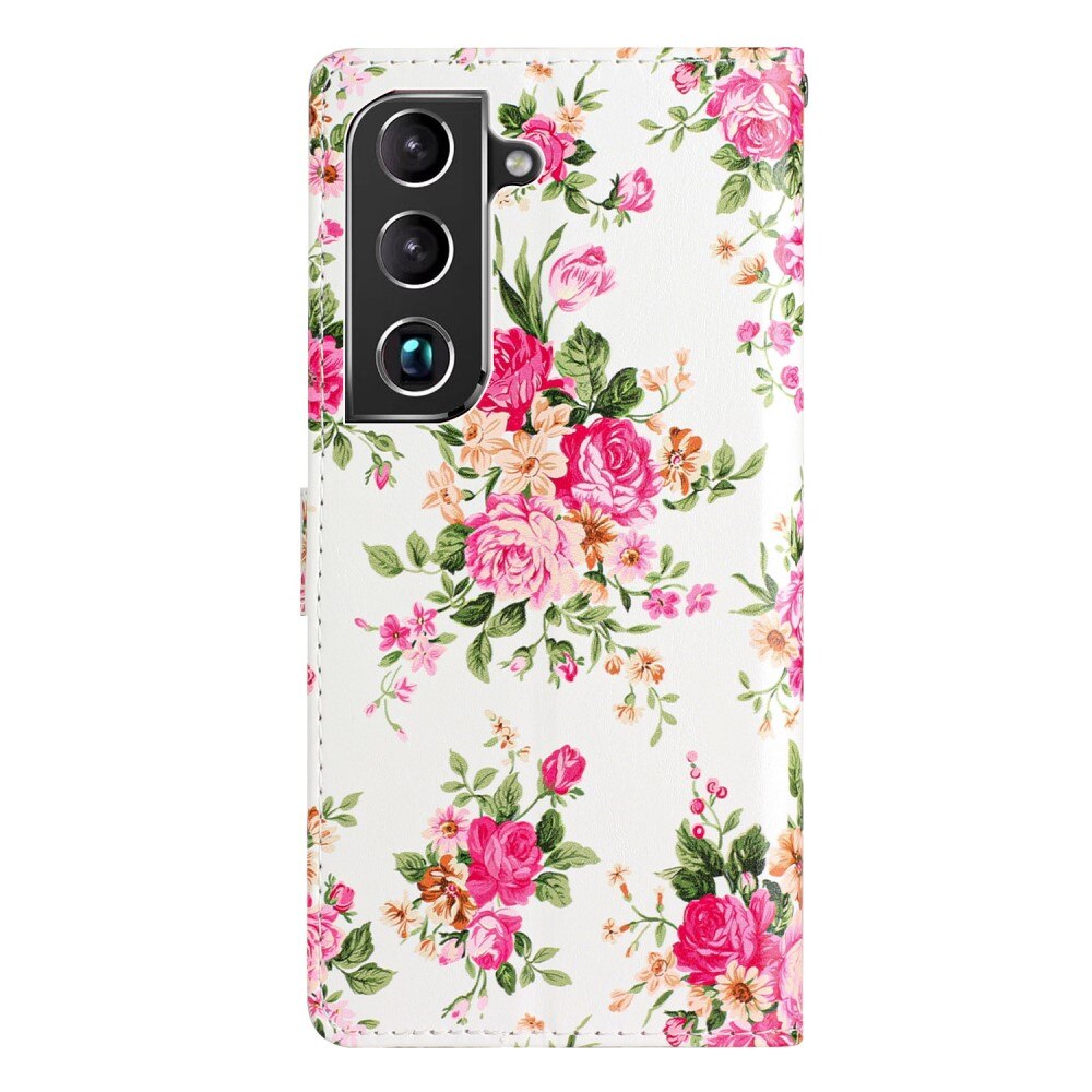 Coque portefeuille Samsung Galaxy S22, fleurs roses