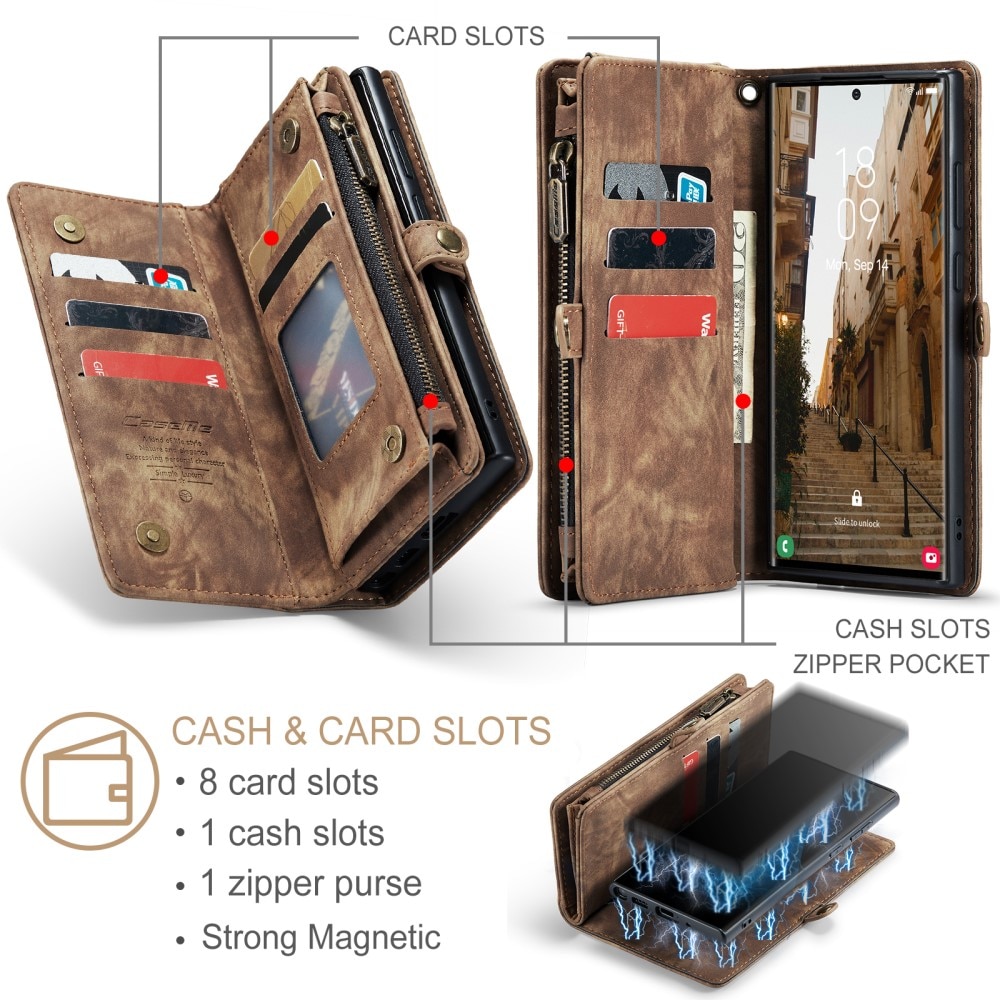 Étui portefeuille multi-cartes Samsung Galaxy S23 Ultra, Marron