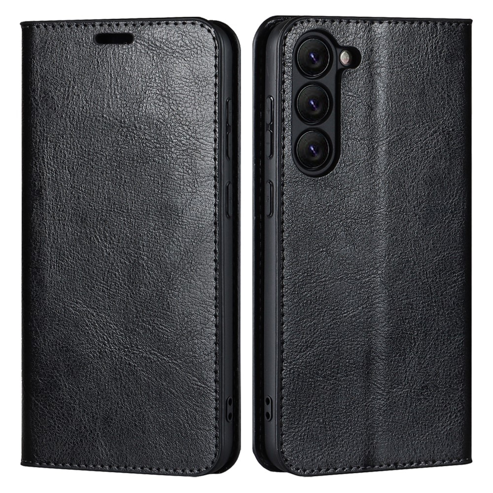 Coque portefeuille en cuir Veritable Samsung Galaxy S23 Plus, Noir