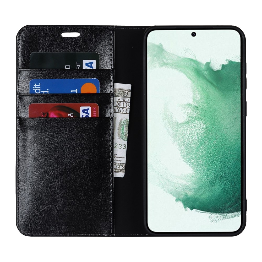 Coque portefeuille en cuir Veritable Samsung Galaxy S23 Plus, Noir