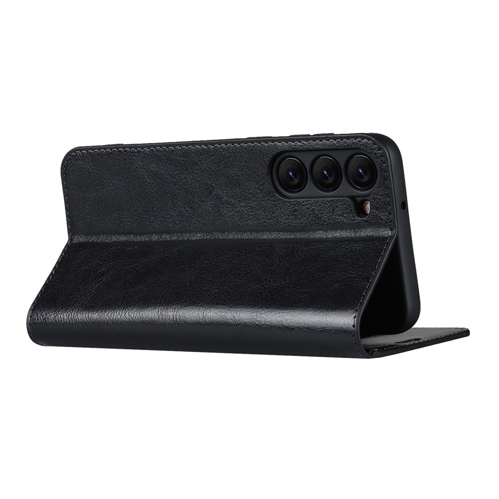 Coque portefeuille en cuir Veritable Samsung Galaxy S23 Plus, Noir
