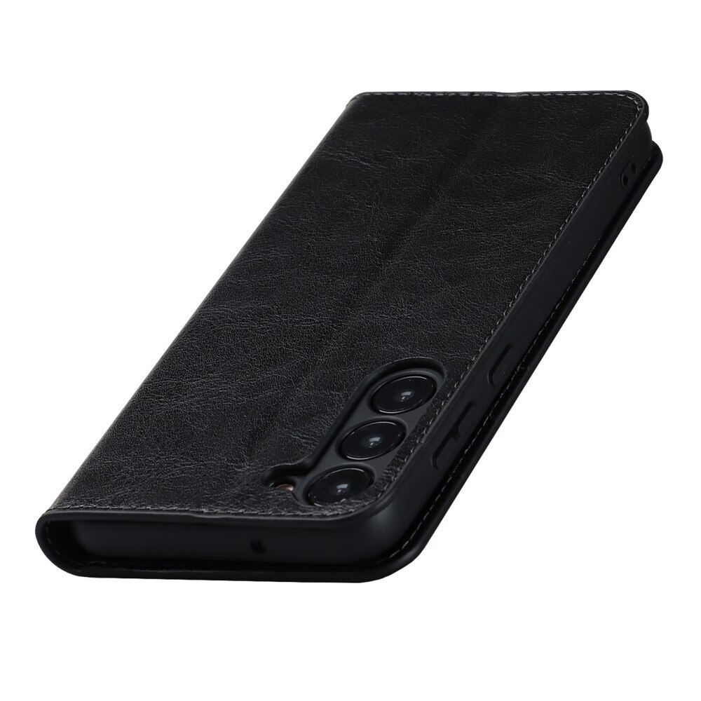 Coque portefeuille en cuir Veritable Samsung Galaxy S23 Plus, Noir