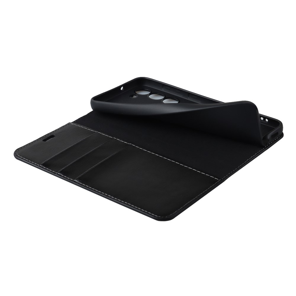 Coque portefeuille en cuir Veritable Samsung Galaxy S23 Plus, Noir