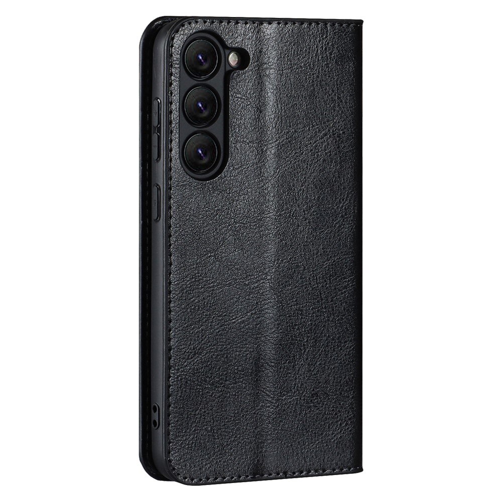 Coque portefeuille en cuir Veritable Samsung Galaxy S23 Plus, Noir