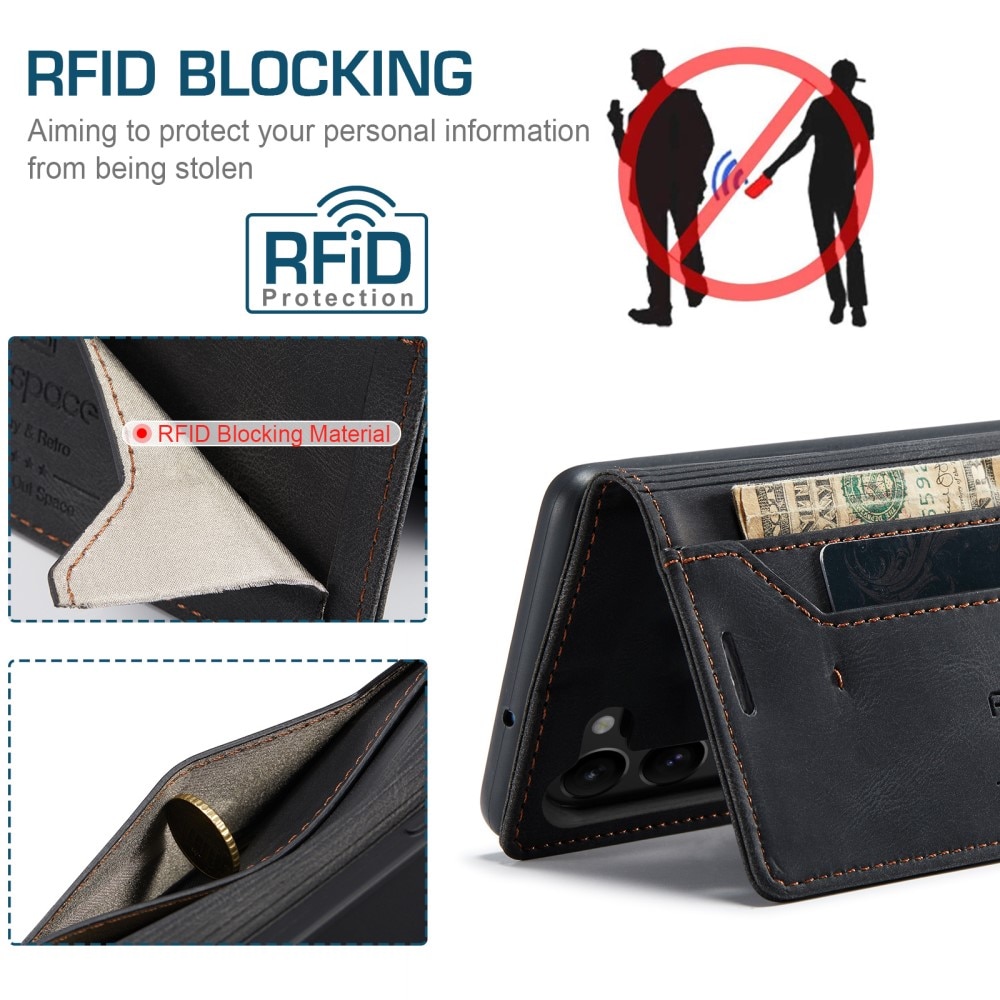 Étui-portefeuille anti-RFID pour Samsung Galaxy S23 Plus, noir