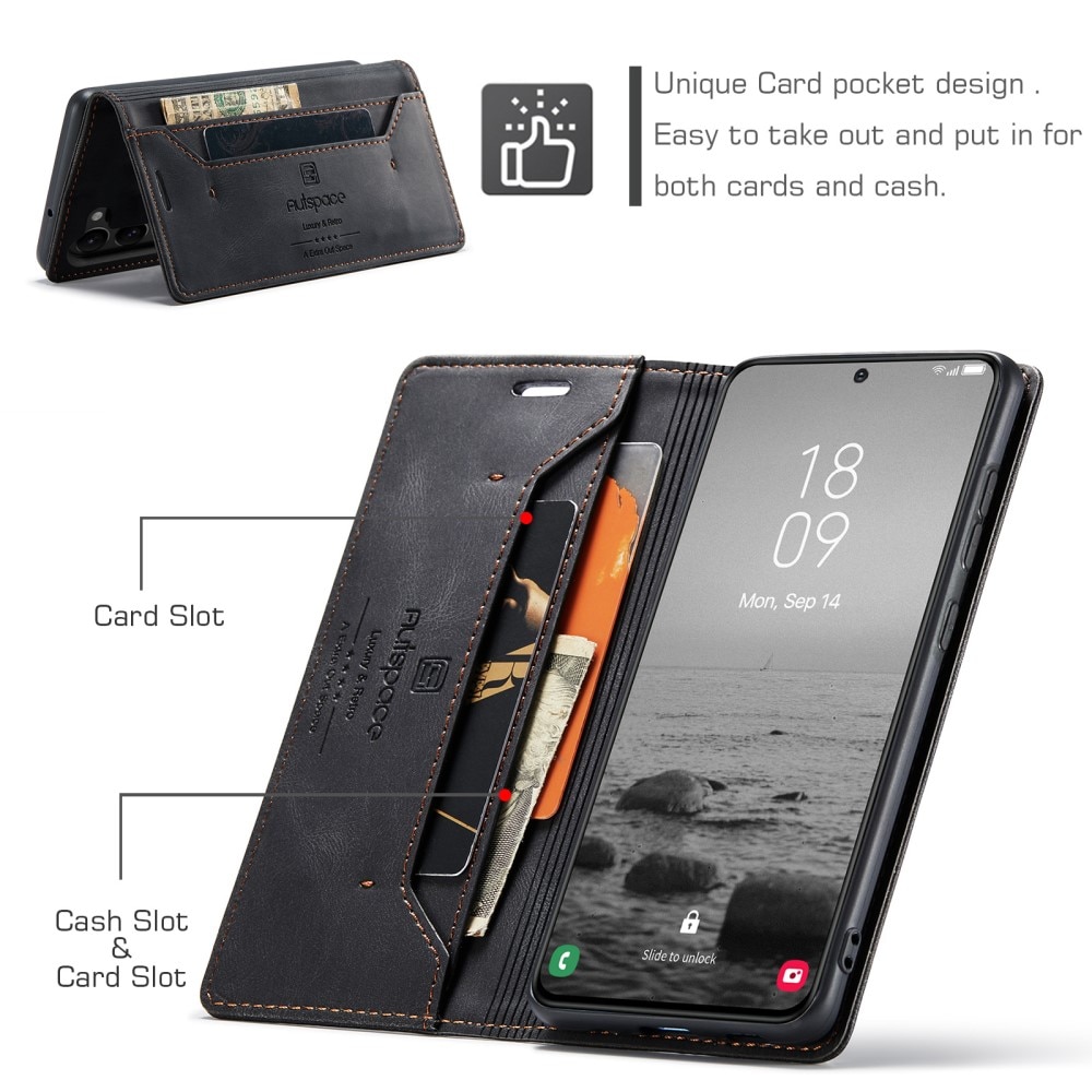 Étui-portefeuille anti-RFID pour Samsung Galaxy S23 Plus, noir