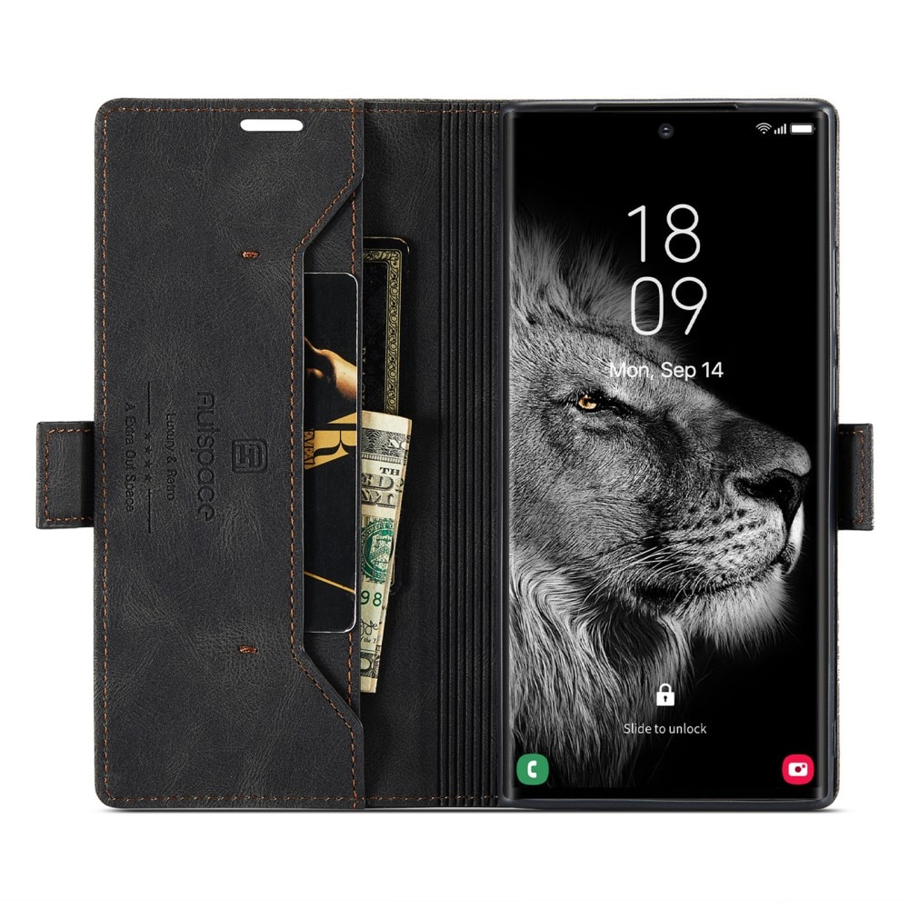 Étui-portefeuille anti-RFID pour Samsung Galaxy S23 Ultra, noir