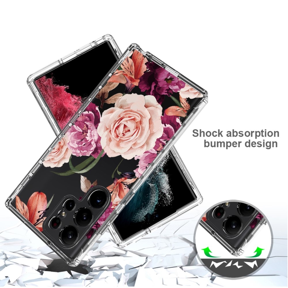 Coque de couverture complète Samsung Galaxy S23 Ultra, fleurs