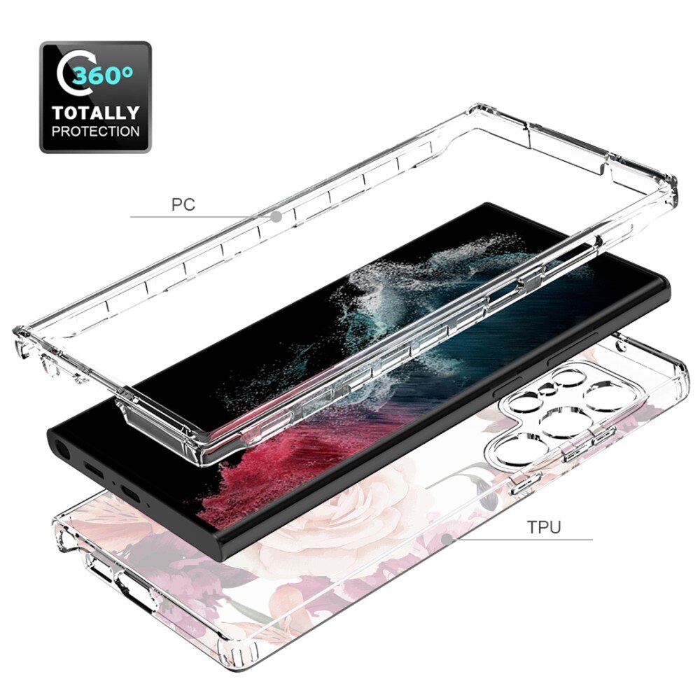 Coque de couverture complète Samsung Galaxy S23 Ultra, fleurs