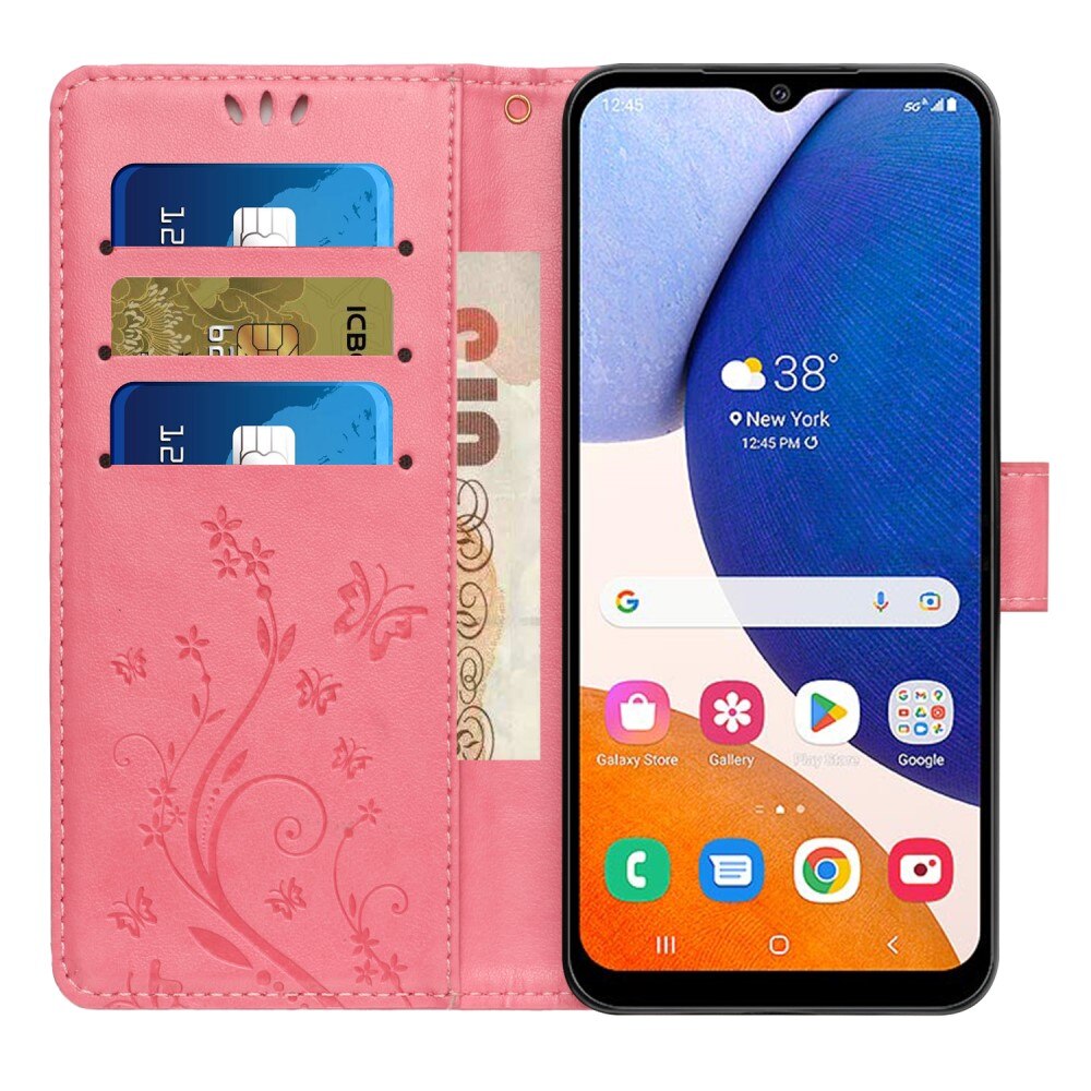 Étui en cuir à papillons pour Samsung Galaxy A54, rose