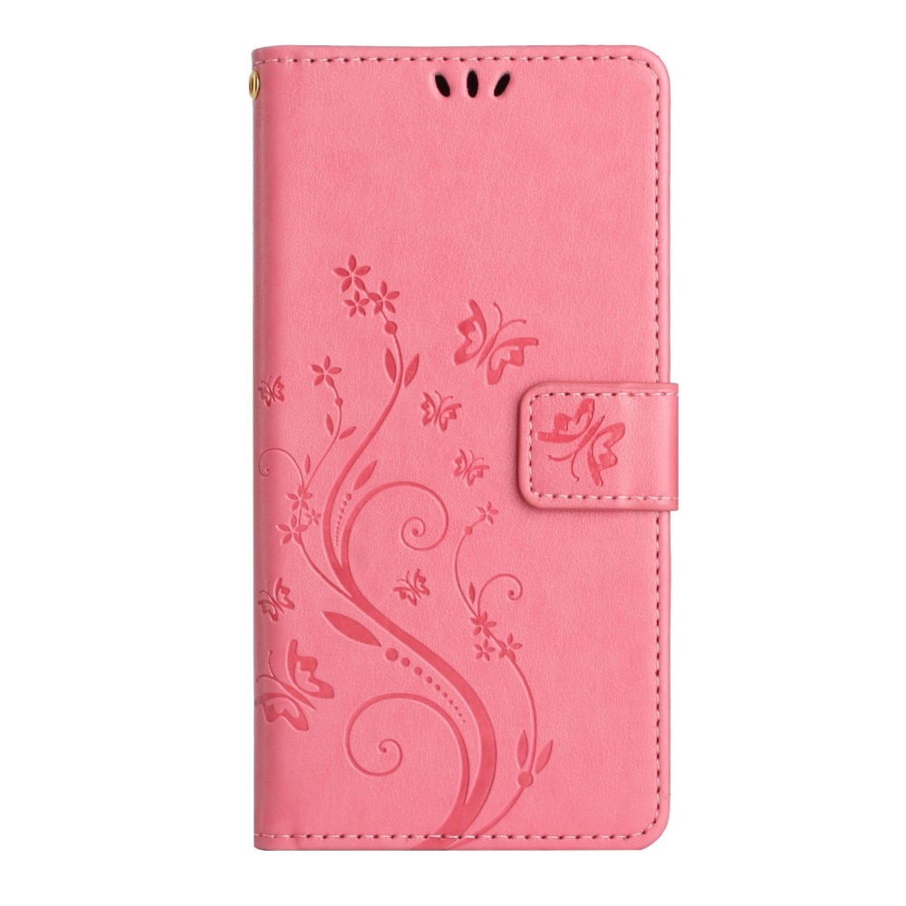 Étui en cuir à papillons pour Samsung Galaxy A54, rose
