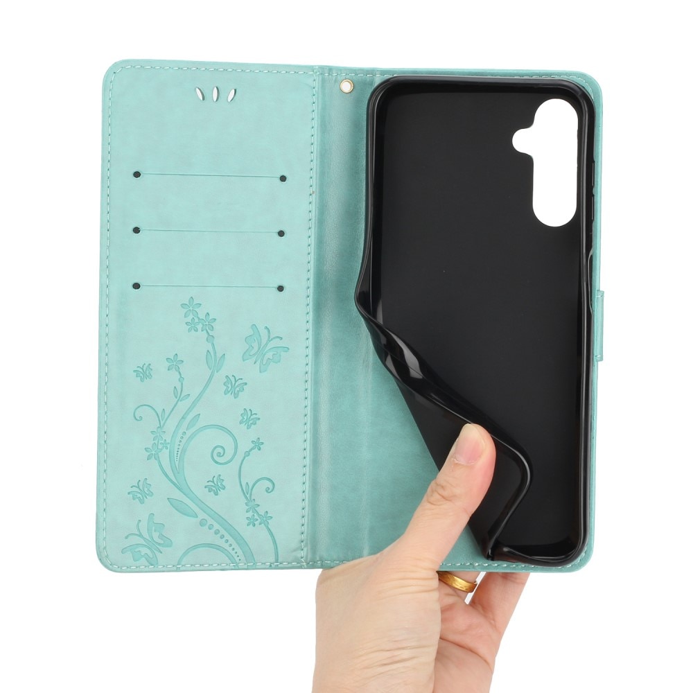 Étui en cuir à papillons pour Samsung Galaxy A54, Vert
