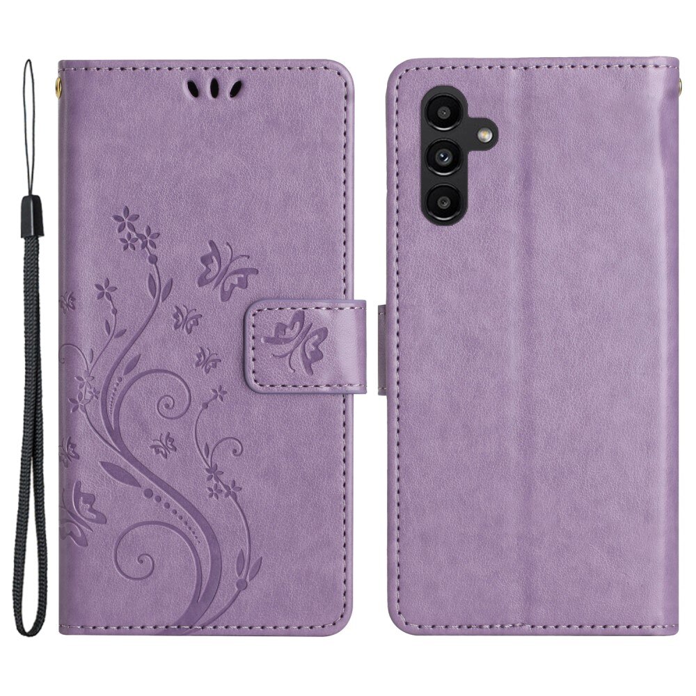 Étui en cuir à papillons pour Samsung Galaxy A54, violet