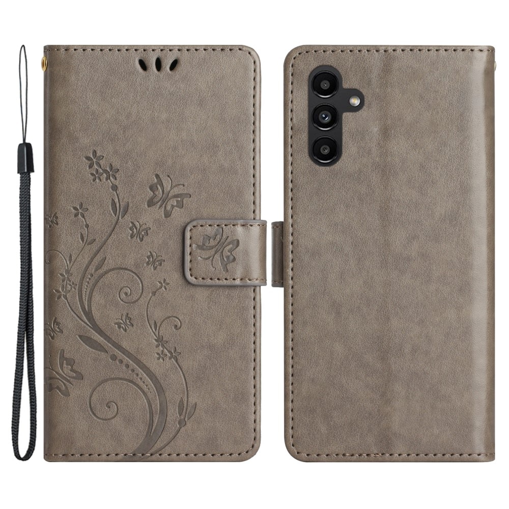 Étui en cuir à papillons pour Samsung Galaxy A54, Gris