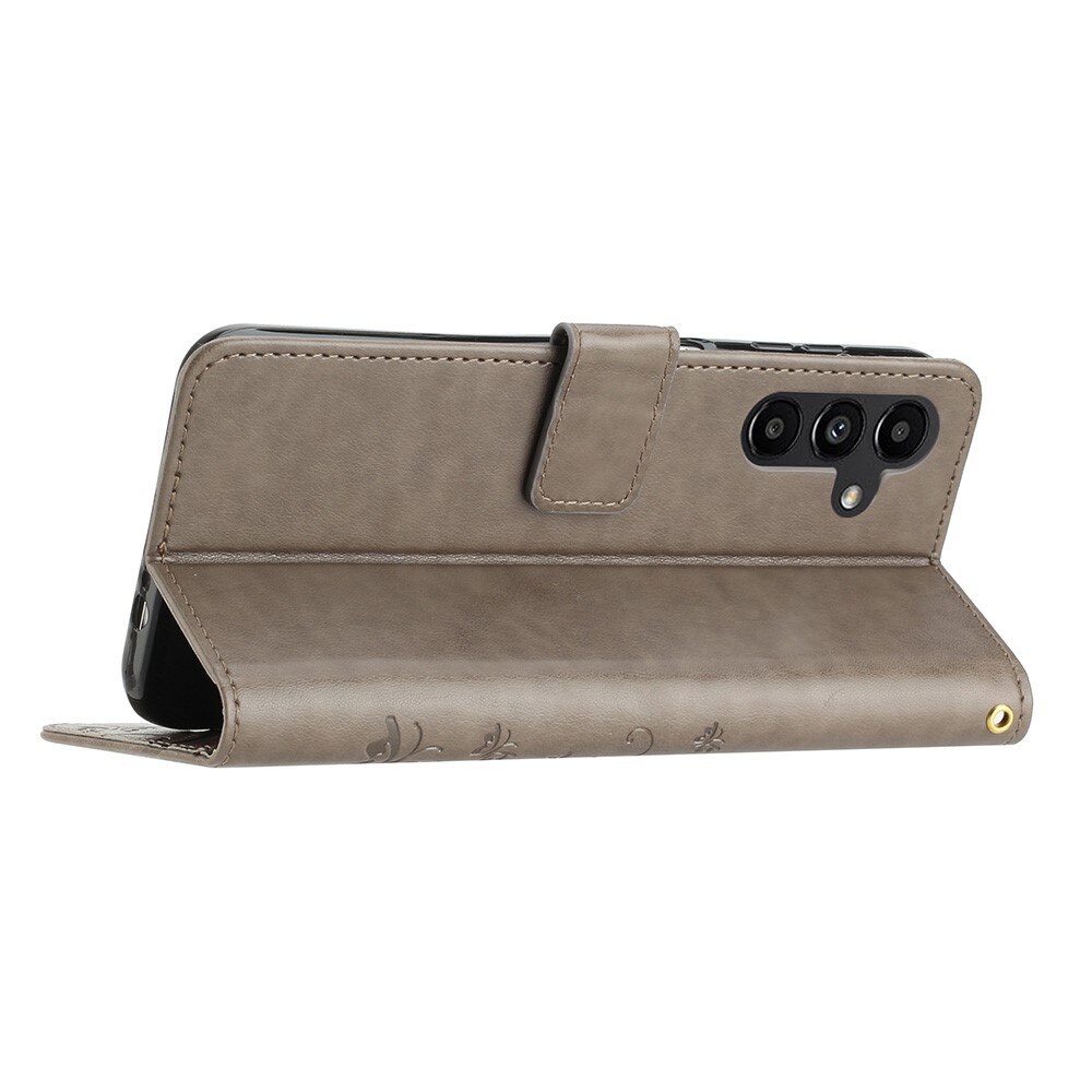 Étui en cuir à papillons pour Samsung Galaxy A54, Gris