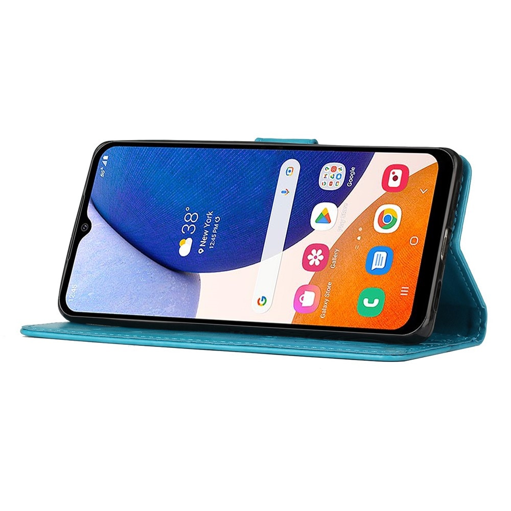 Étui en cuir à papillons pour Samsung Galaxy A54, bleu