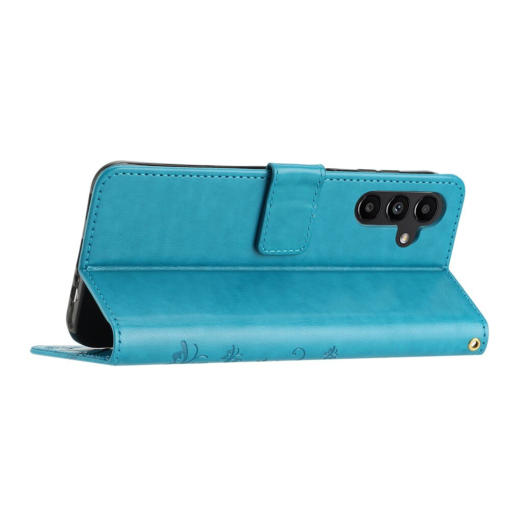 Étui en cuir à papillons pour Samsung Galaxy A54, Bleu