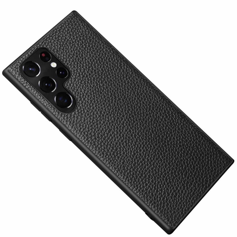 Coque Hybride Cuir veritable Samsung Galaxy S23 Ultra, noir