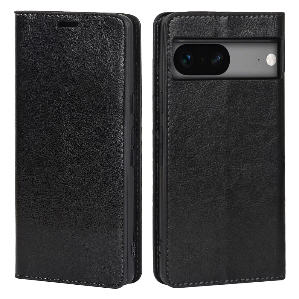 Coque portefeuille en cuir Veritable Google Pixel 7a, noir