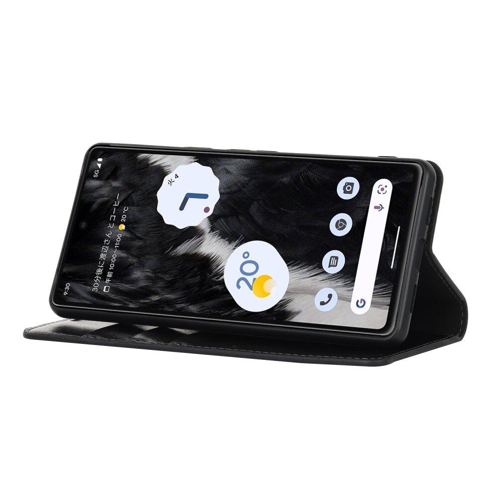 Coque portefeuille en cuir Veritable Google Pixel 7a, Noir
