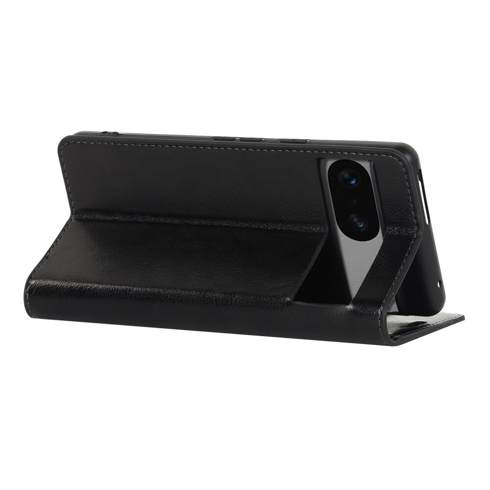 Coque portefeuille en cuir Veritable Google Pixel 7a, noir