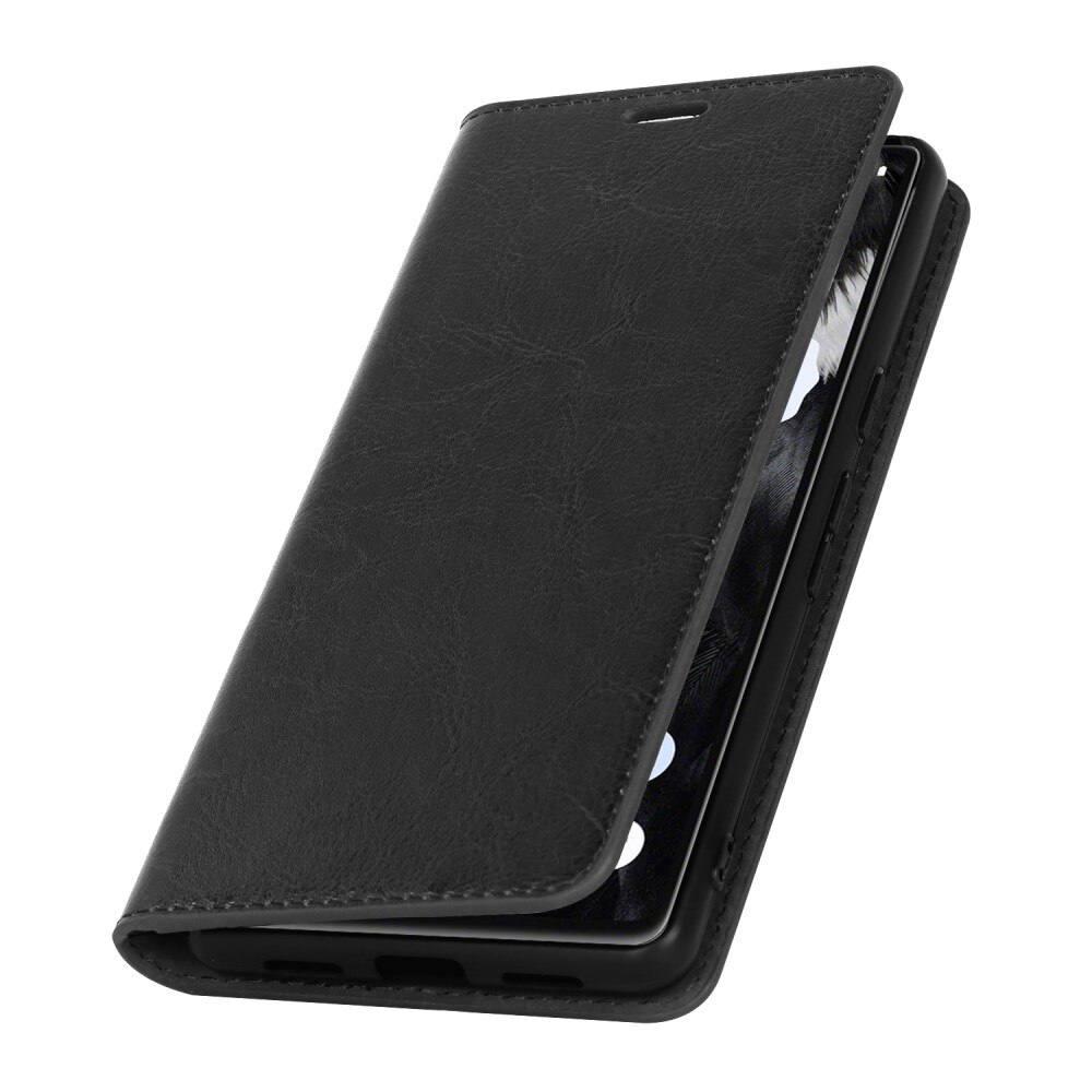 Coque portefeuille en cuir Veritable Google Pixel 7a, Noir