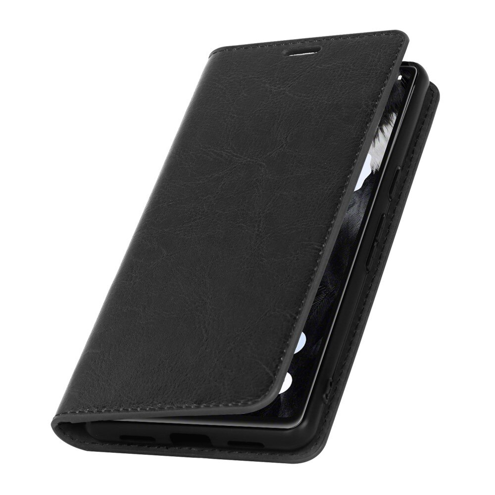 Coque portefeuille en cuir Veritable Google Pixel 7a, noir