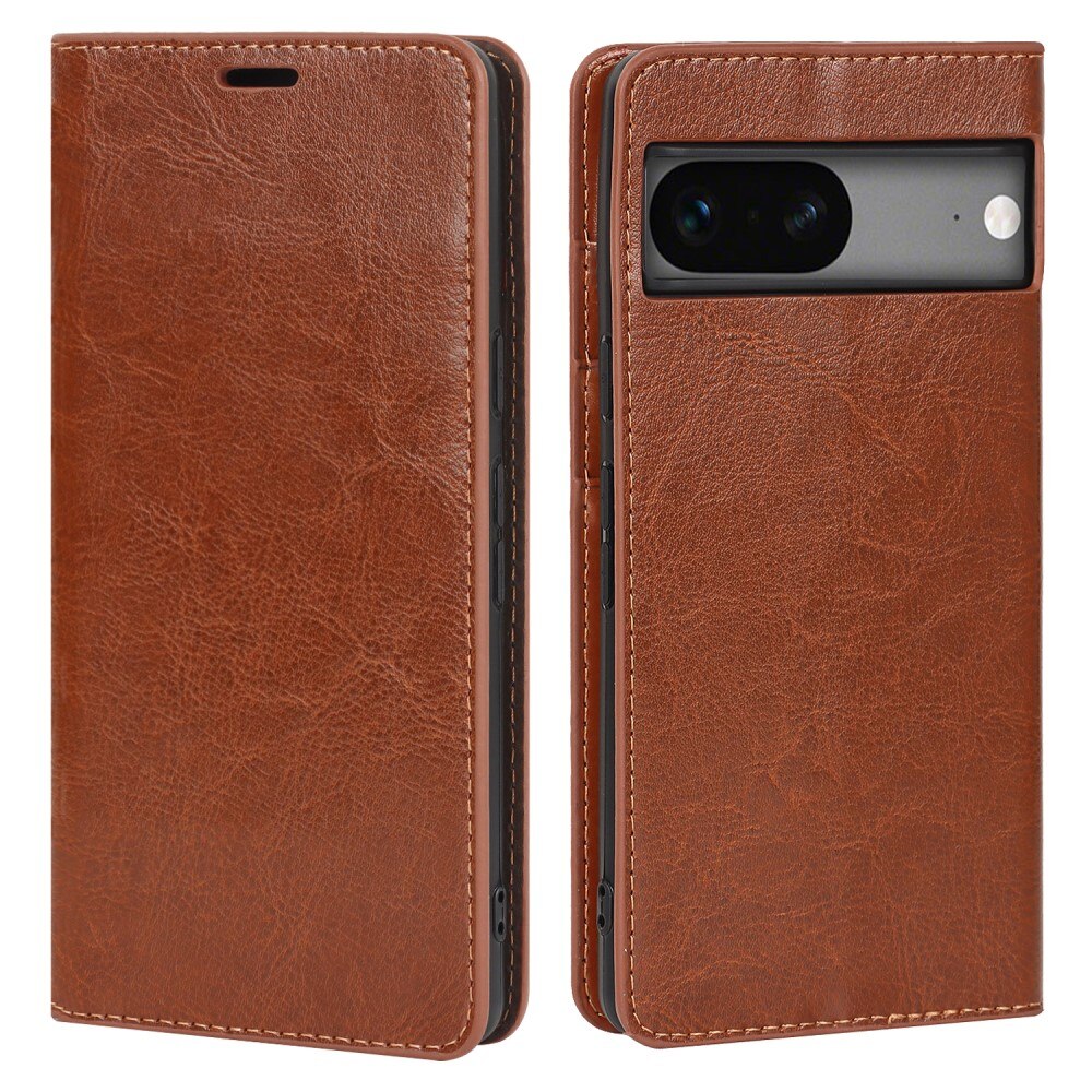 Coque portefeuille en cuir Veritable Google Pixel 7a, marron