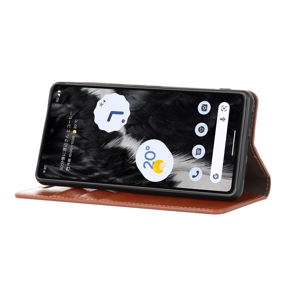 Coque portefeuille en cuir Veritable Google Pixel 7a, marron