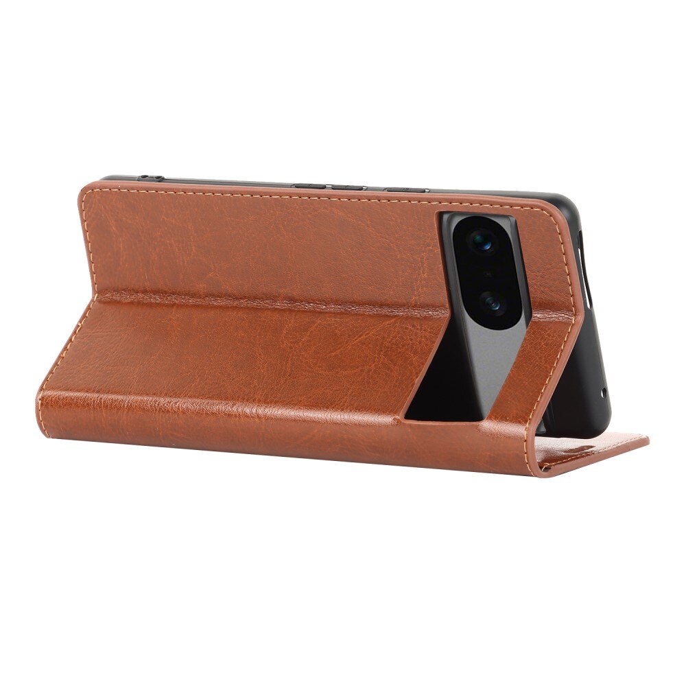 Coque portefeuille en cuir Veritable Google Pixel 7a, marron