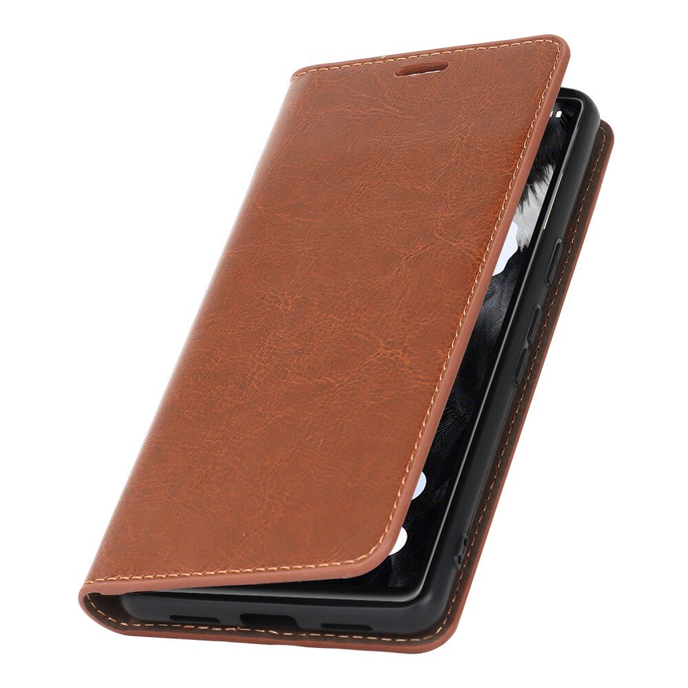 Coque portefeuille en cuir Veritable Google Pixel 7a, marron