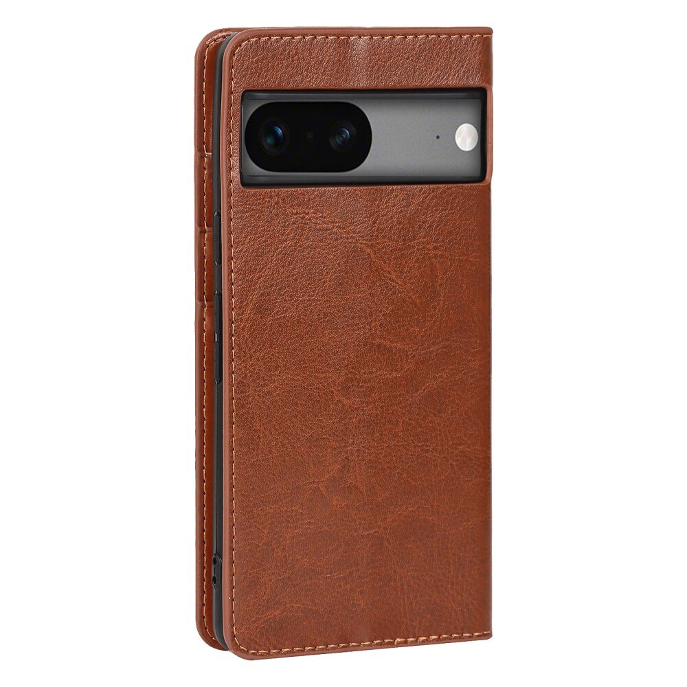 Coque portefeuille en cuir Veritable Google Pixel 7a, marron